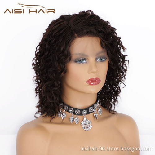 Aisi Hair Curly Wave Short Bob Swiss Lace Brown Wigs 100%  Brazilian Hair For Black Women Lace Front Human Hair Wigs